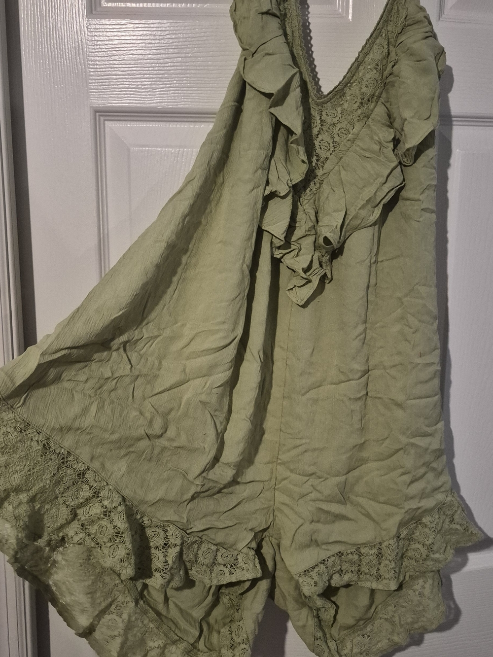 Free People Olive Green Ruffled Lace Chemise